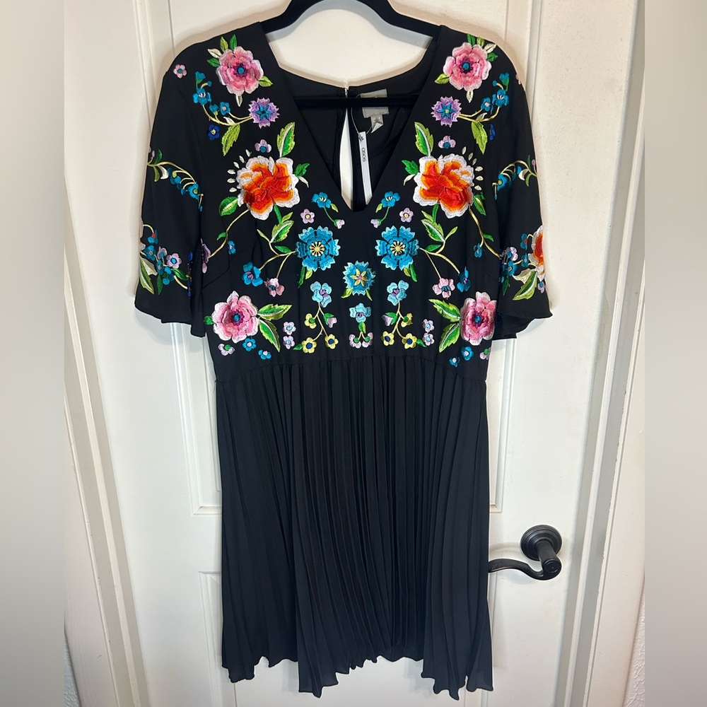 ASOS Embroidered Pleated Dress, Size: 14 NWT